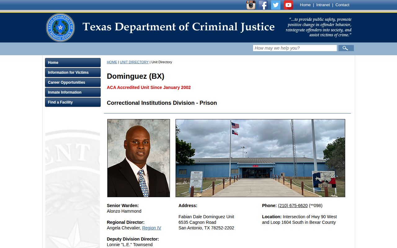 Fabian Dale Dominguez Unit state prison directory and release record source