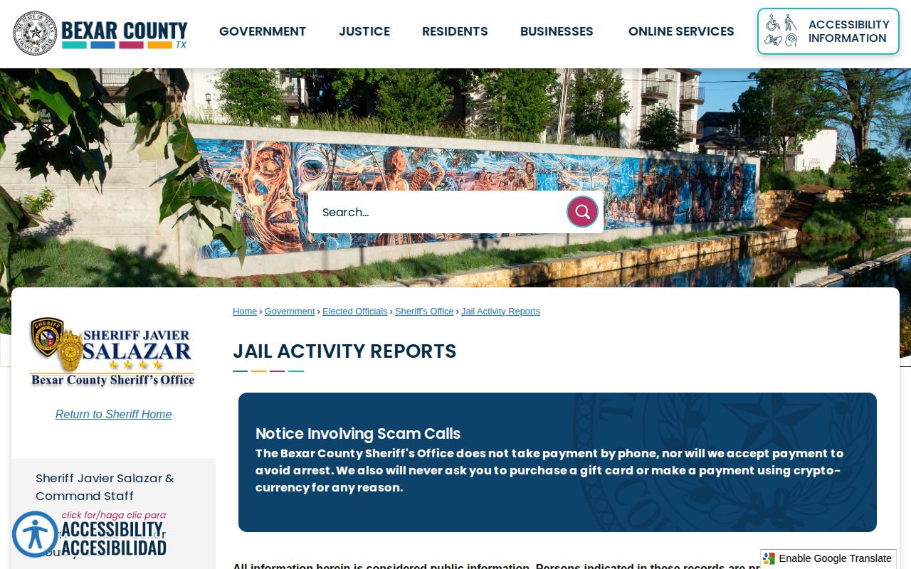 Bexar County released inmates Jail Activity Reports archive