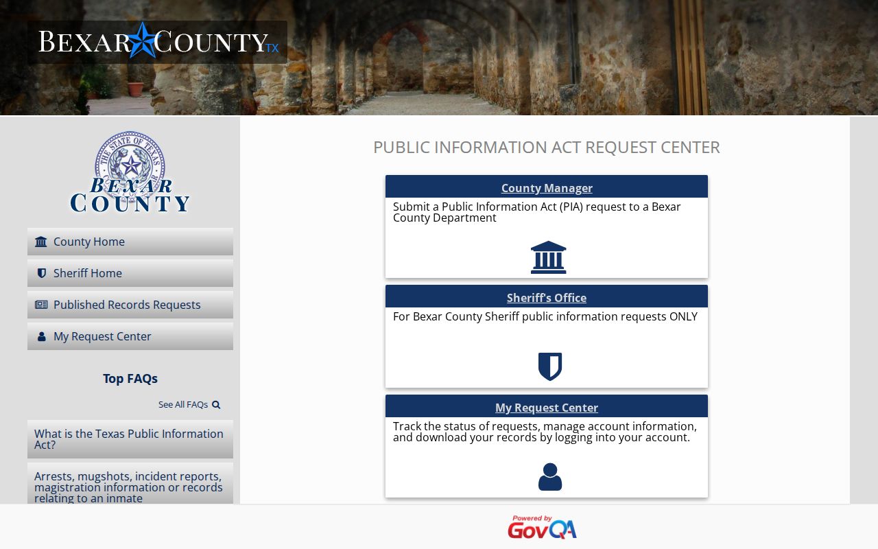 Bexar County public records request portal for booking photos